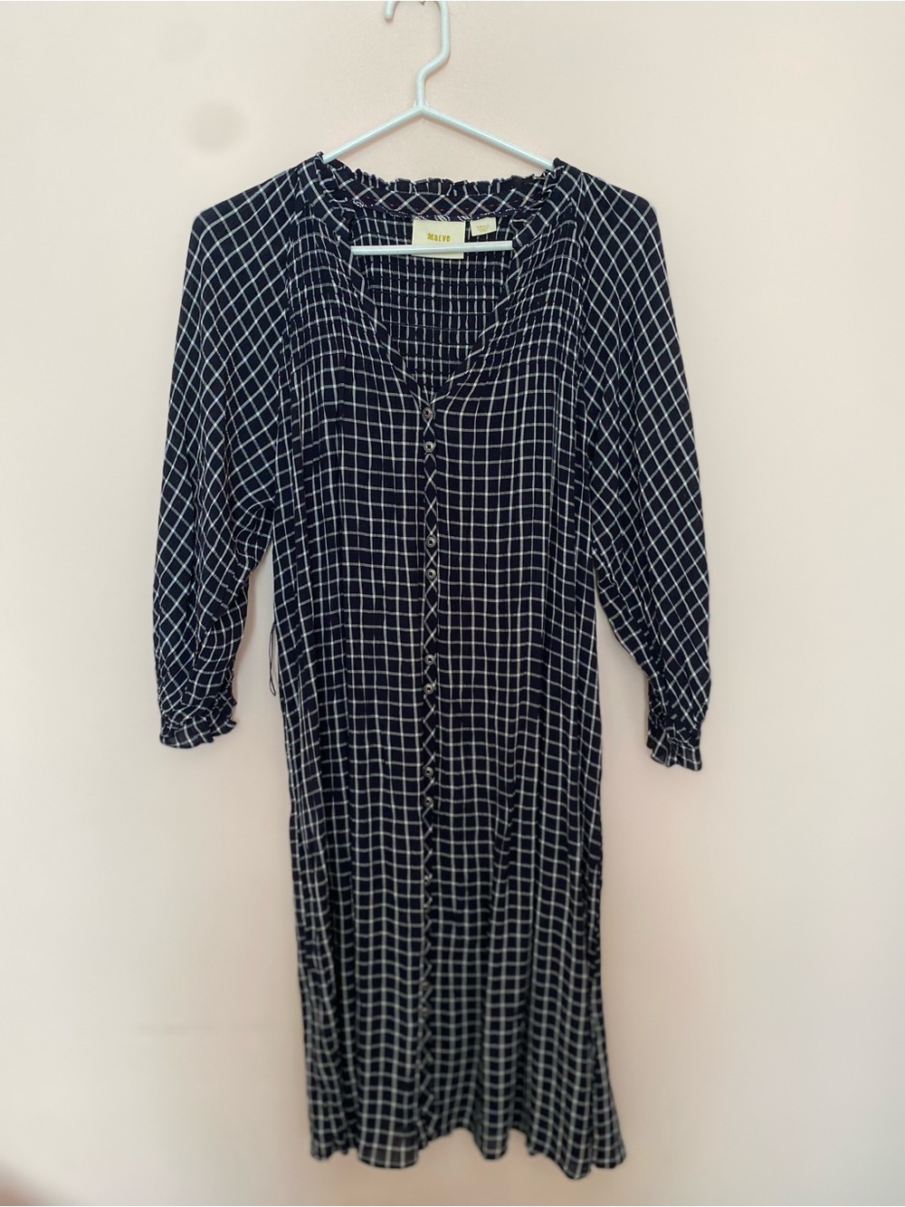 Anthropology Maeve Sara smocked plaid print shirt dress